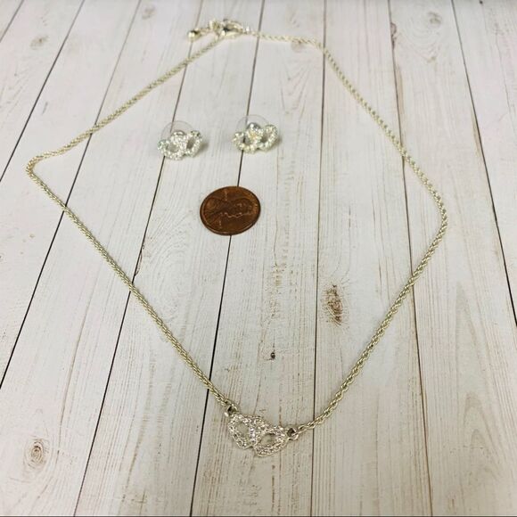 Double Heart Crystal Necklace Earrings Set - Picture 1 of 3
